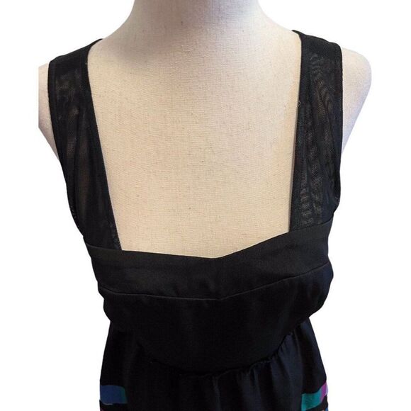 BCBGeneration Tank Dress Womens Sz 4 Black & Multicolor Stripe Skirt Mesh Straps - Picture 5 of 8